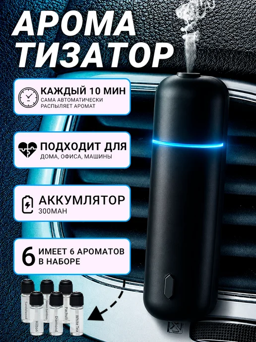 Ароматизатор для автомобиля, дома и офиса с 6 ароматами 
