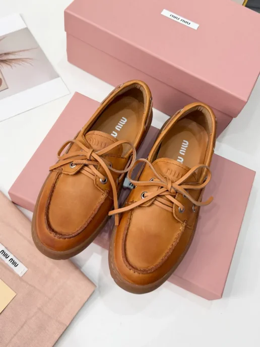 Мокасины Miu Miu кожа коричневые, коричневый, фото 2