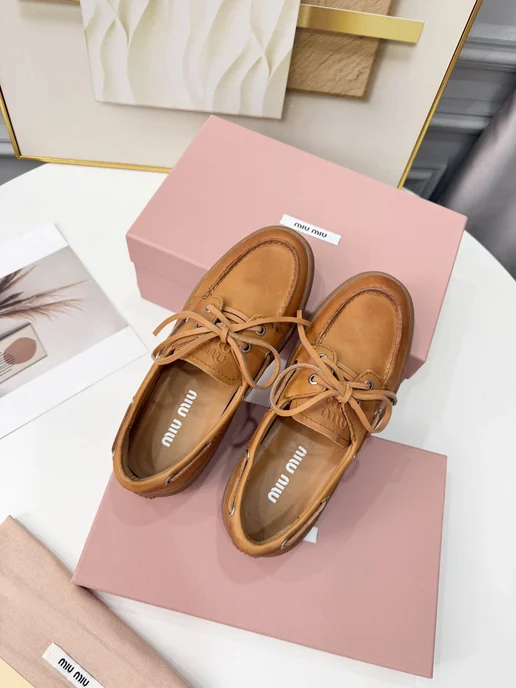 Мокасины Miu Miu кожа коричневые, коричневый, фото 3