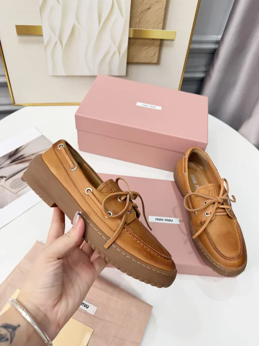 Мокасины Miu Miu кожа коричневые, коричневый, фото 4