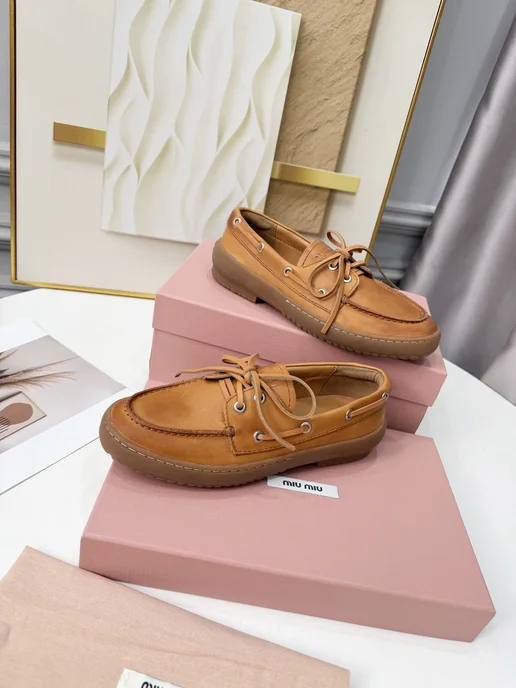 Мокасины Miu Miu кожа коричневые, коричневый, фото 5