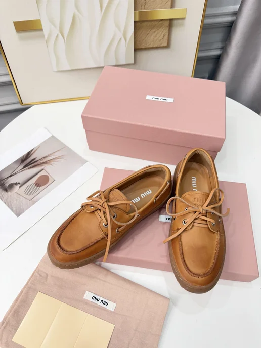 Мокасины Miu Miu кожа коричневые, коричневый, фото 6