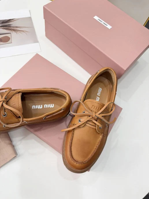 Мокасины Miu Miu кожа коричневые, коричневый, фото 7