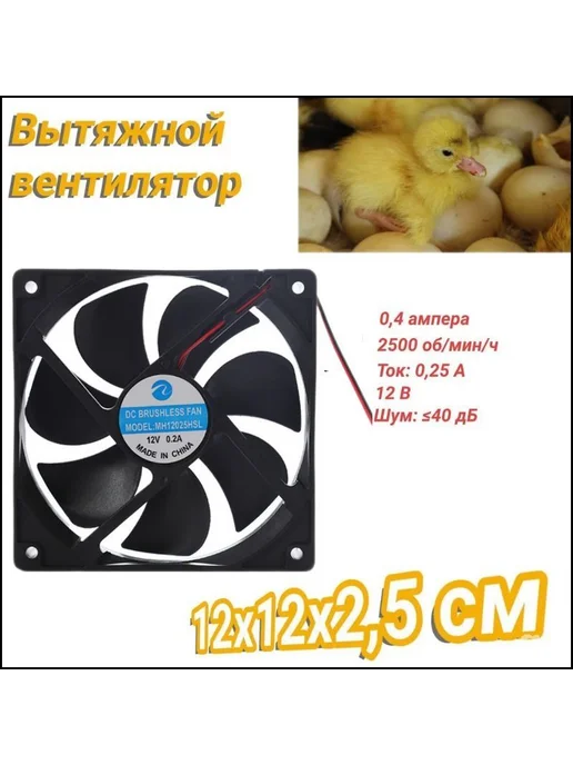 Вентилятор для инкубатора 12 В, 12×12 см, шум ≤40 дБ, 12x12 см