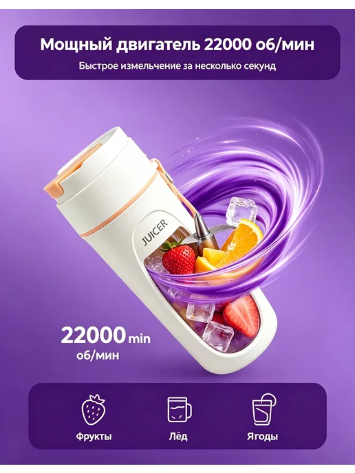 Портативный блендер для смузи беспроводной 340 мл, 340 мл, фото 2