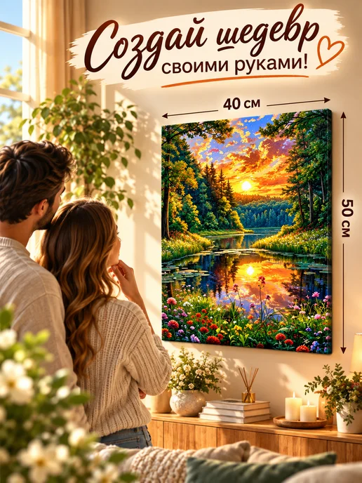 Алмазное хобби Алмазная мозаика на подрамнике Лесное озеро 40х50, 40x50, фото 3