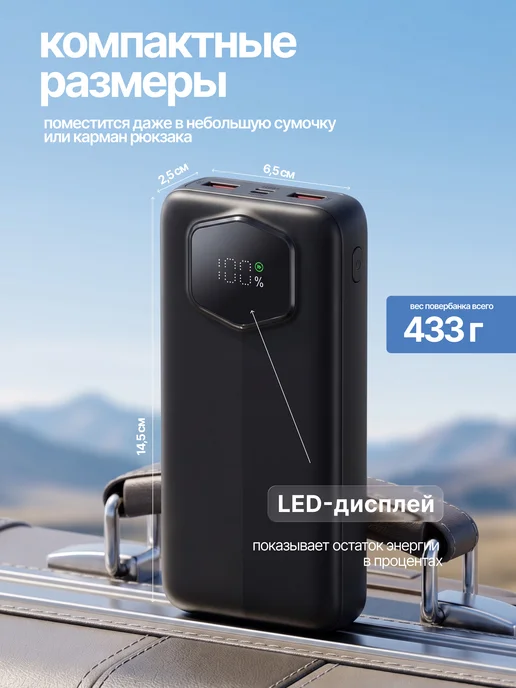 Повербанк 50000 mah power bank пауэрбанк быстрая зарядка, 40000 мАч, фото 4