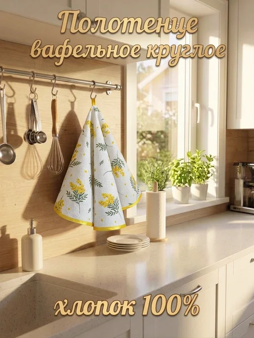 Полотенце кухонное круглое вафельное, белый
