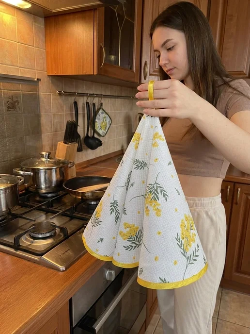 Полотенце кухонное круглое вафельное, белый, фото 3