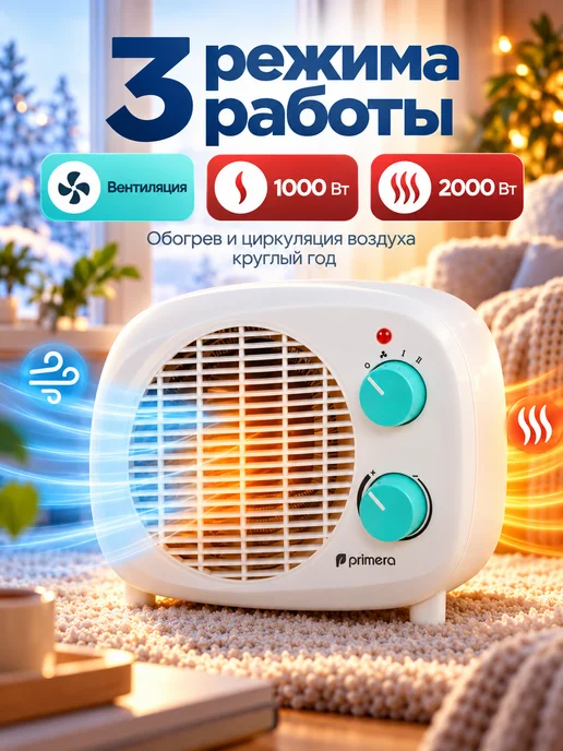 PRIMERA Тепловентилятор ветерок для дома FHP-2000-TWT 2000 Вт, 2000 Вт, фото 4