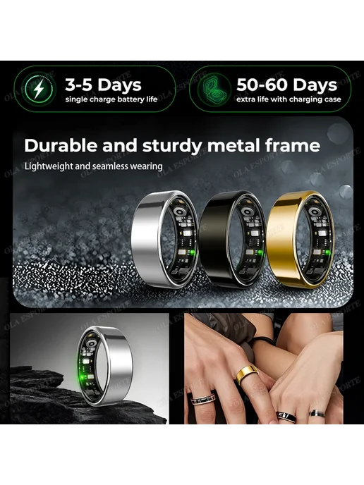 Ola Esporte Smart Ring Bluetooth 10, Черный, Black, золотой, фото 7
