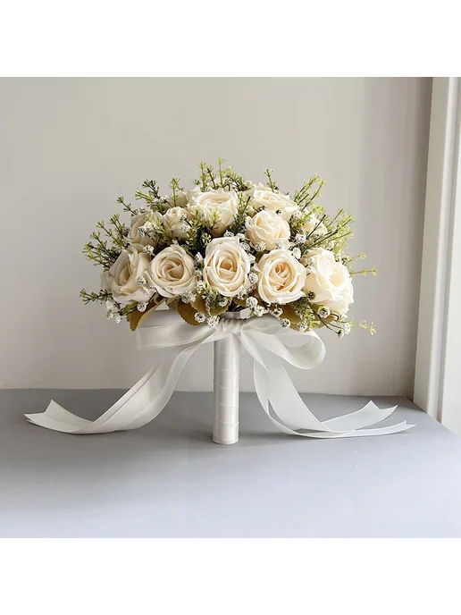 LKY Fr Искусственный свадебный букет слоновой кости Boutonni, белый, фото 5