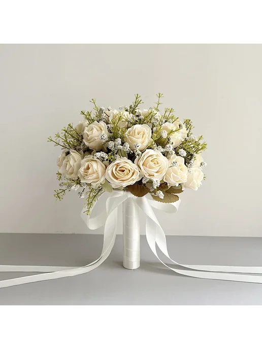 LKY Fr Искусственный свадебный букет слоновой кости Boutonni, белый, фото 6