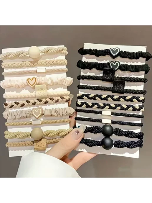 Нет бренда Плетеные резинки для волос с сердечком Mixed White (20pcs), 20 шт, фото 2