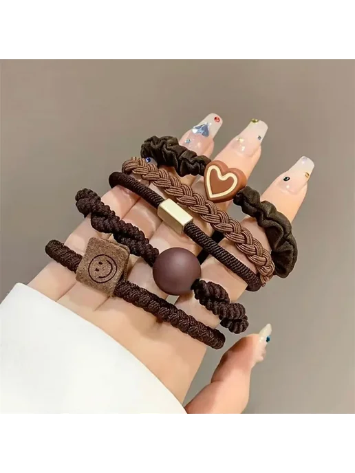 Нет бренда Плетеные резинки для волос с сердечком Black White (20pcs), 20 шт, фото 3