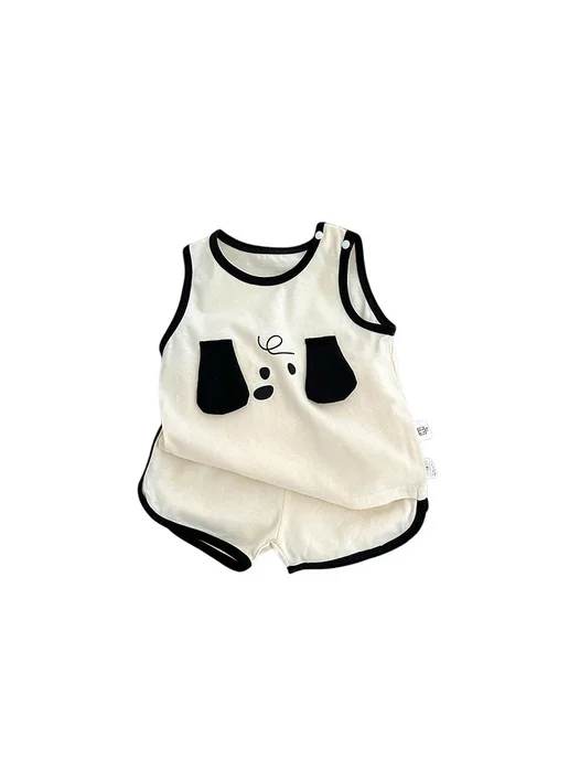 Детские летние комплекты из хлопка с мультяшками 1-3 лет, бежевый, фото 2