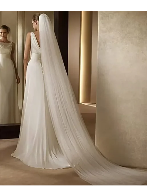 Нет бренда Свадебная фата из полиэстера White 2 Layers, белый