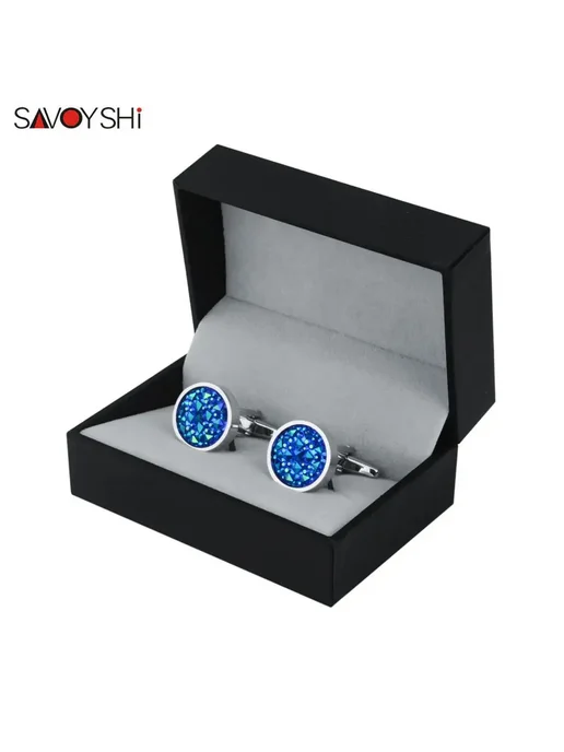 SAVOYSHI синие запонки из металла Синий, Cufflinks With Box, синий