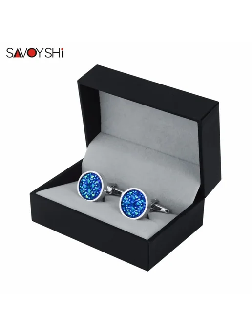 SAVOYSHI синие запонки из металла Синий, Cufflinks With Box, синий, фото 2