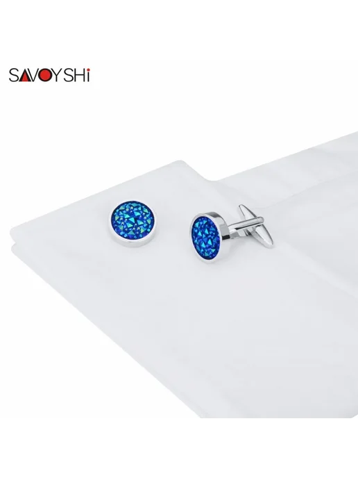 SAVOYSHI синие запонки из металла Синий, Cufflinks With Box, синий, фото 6