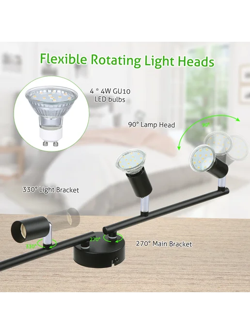 Нет бренда Потолочные светильники 4-х лучевые LED GU10 4Вт Черный, blac, 4 Вт, фото 4