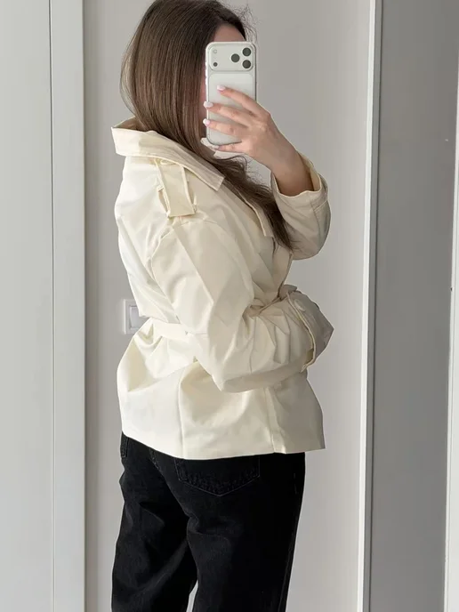 FSMG Casual Windbreaker Jacket Women's Polyester Spandax, бежевый, фото 3