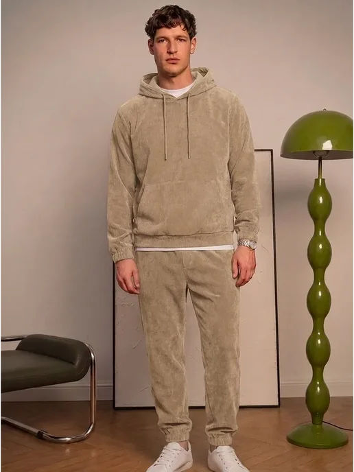 Sheron Спортивный костюм вельветовый осенний с капюшоном, бежевый, фото 2