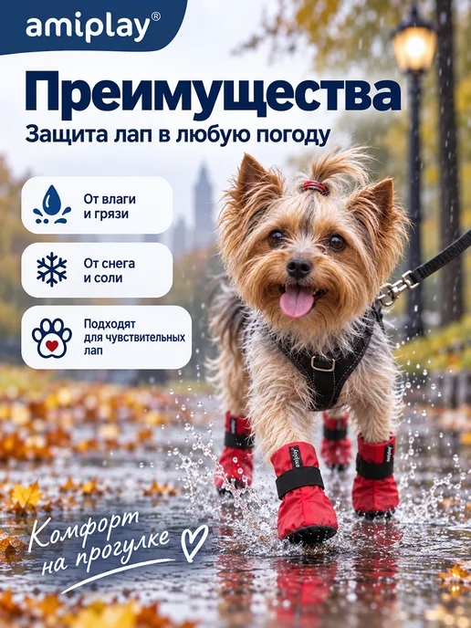 Amiplay Bristol ботинки для собак, темно-синие, XS, красный, фото 3