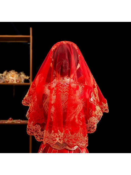 Нет бренда Красная свадебная фата Style A, красный, фото 3