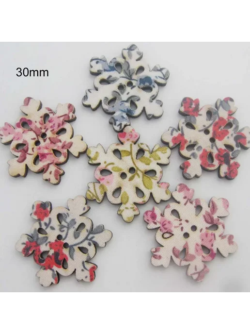 ZOTFEL Деревянные пуговицы 30 шт. 26 mix snowflake, 30 шт