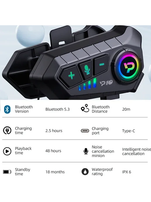 kebidumei Y10 Bluetooth 5,3 гарнитура для мотоциклетного шле, вариант, фото 4