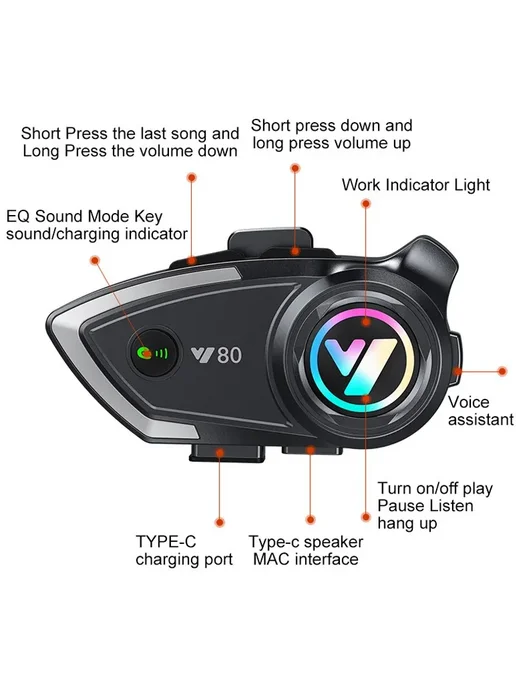 XINOWY Мотогарнитура Y80 Bluetooth V5.3 Беспроводная Связь, Звонки, вариант, фото 6