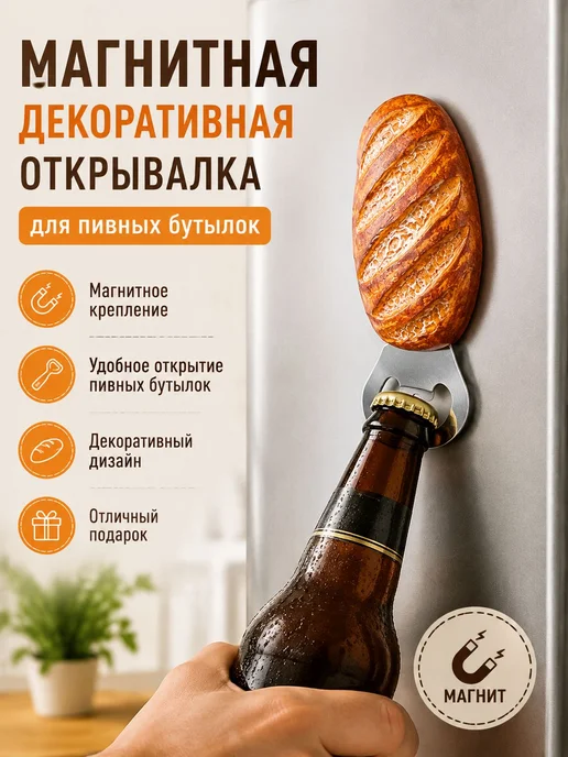 Открывалка с магнитом хлеб вариант 1, бежевый