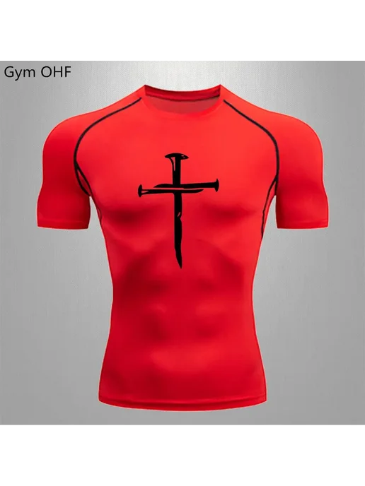 Нет бренда Аниме Мужская компрессионная футболка с коротким рукавом муж, красный, фото 7