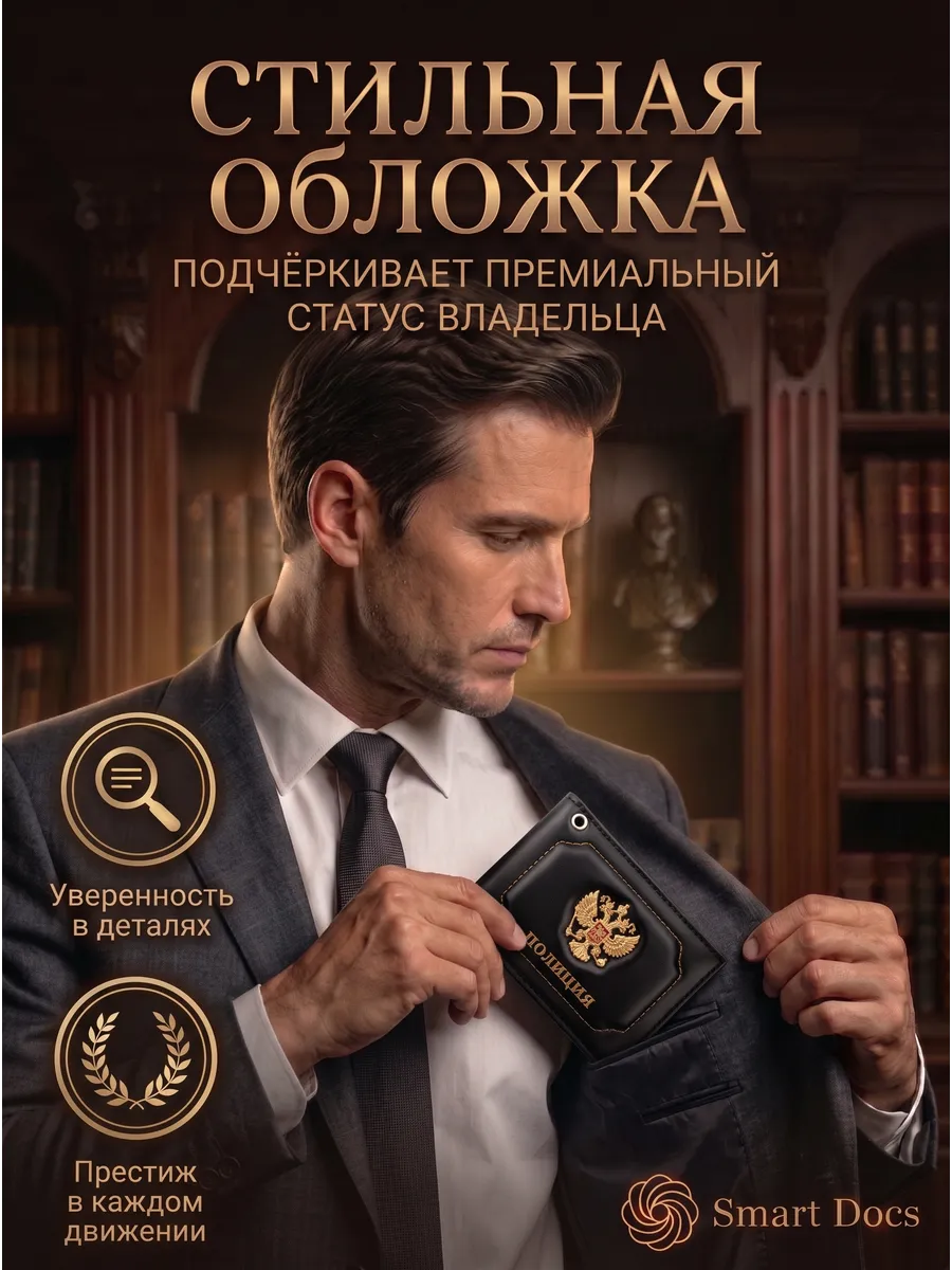 Обложка на удостоверение Полиция герб натуральная кожа — фото 3