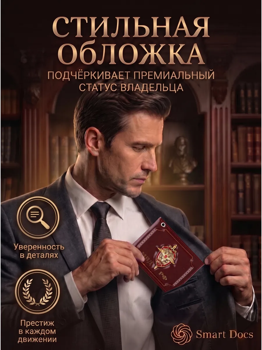 Обложка на удостоверение МВД РФ гладкое натуральная кожа — фото 3