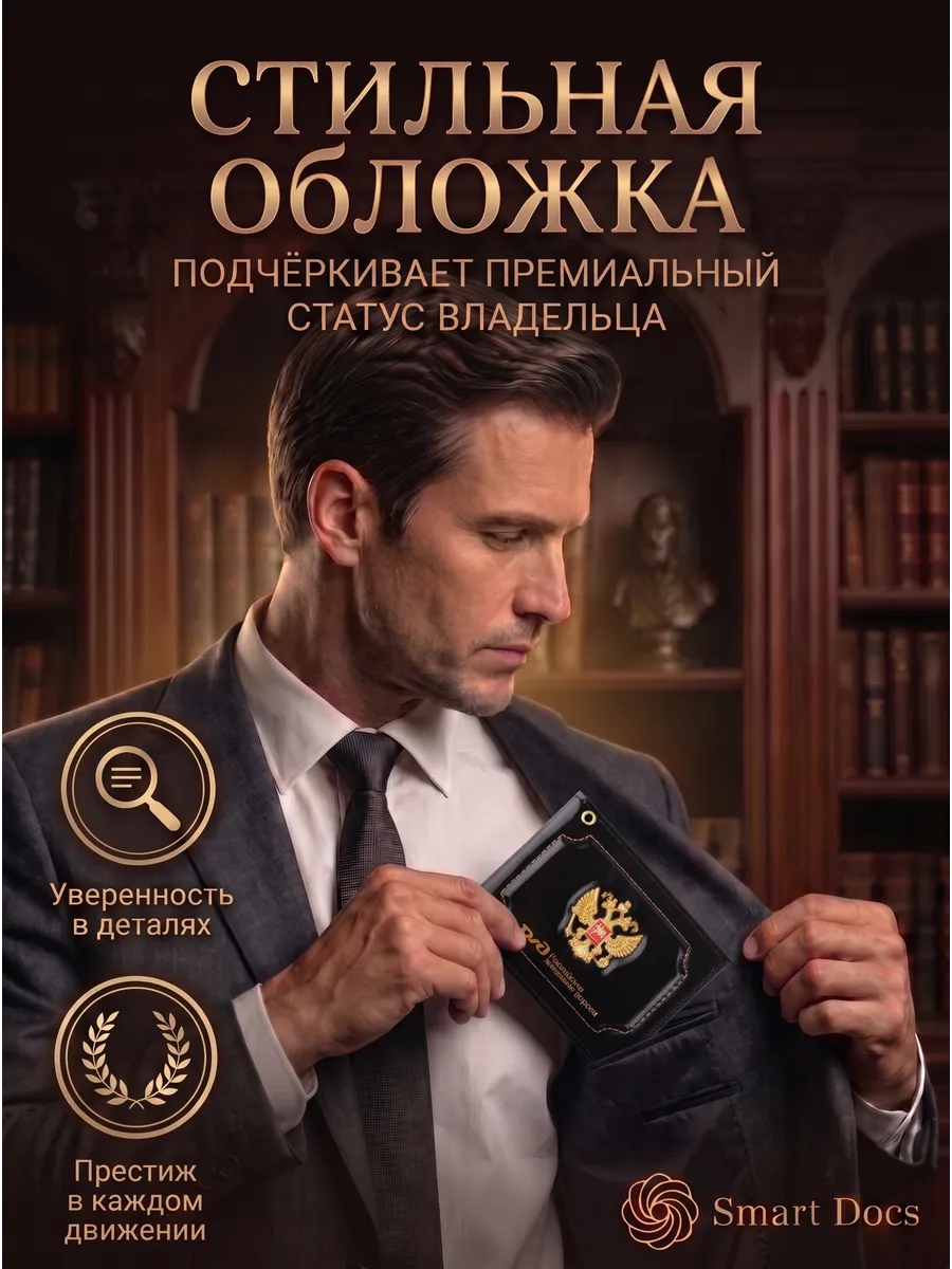 Обложка на удостоверение РЖД герб золото натуральная кожа — фото 3