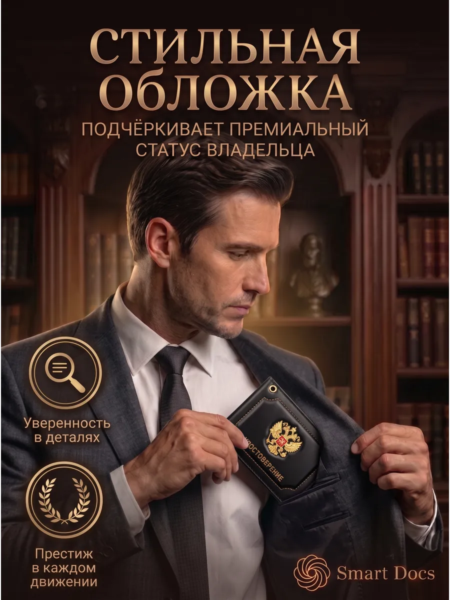 Обложка на удостоверение гладкое герб натуральная кожа — фото 3