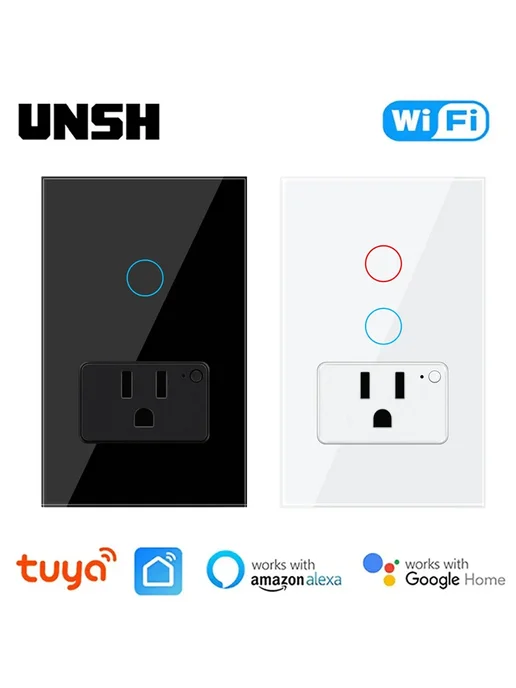 UNSH Умная настенная розетка Tuya со стеклянной панелью 2 Gang Wh, вариант, фото 2