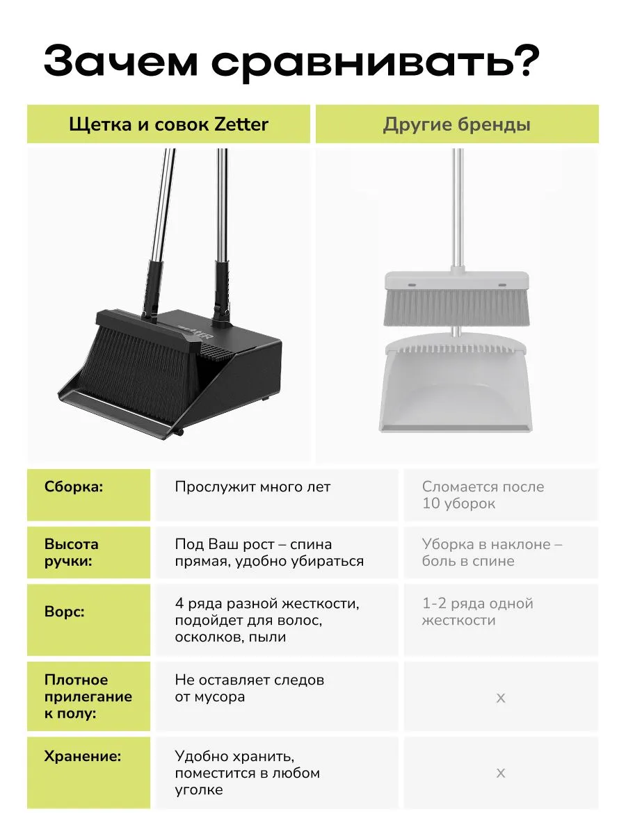 Веник с совком Zetter M на длинной ручке для квартиры - фото 3