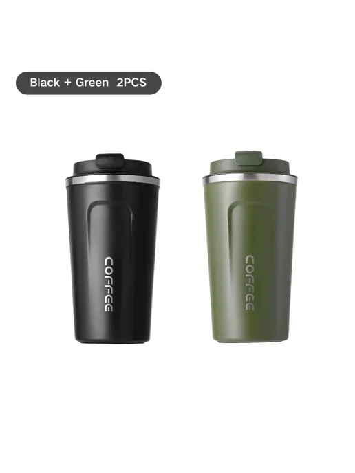 Нет бренда Термос 380 мл, Black Green, 2 шт, 380 мл, 2 шт, черный