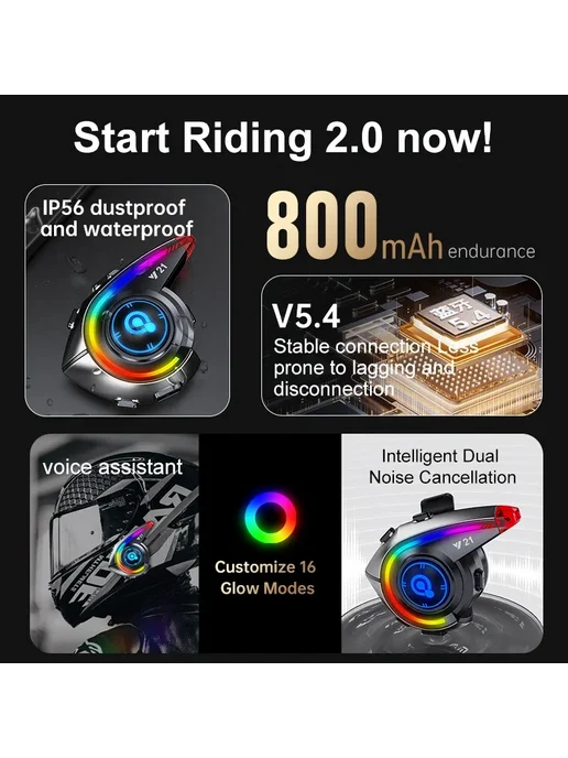 XINOWY Мотоциклетная Bluetooth-гарнитура Y21 С FM-радио, RGB-подсве, вариант, фото 3