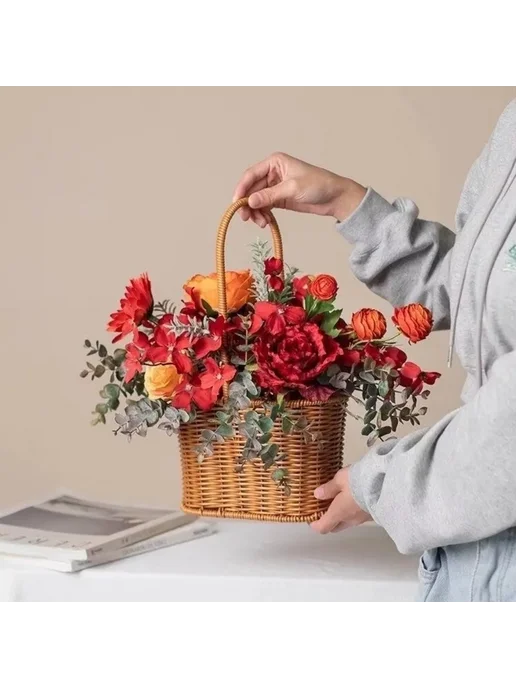 Нет бренда Корзина из ивы и ротанга для цветов, вариант, фото 2