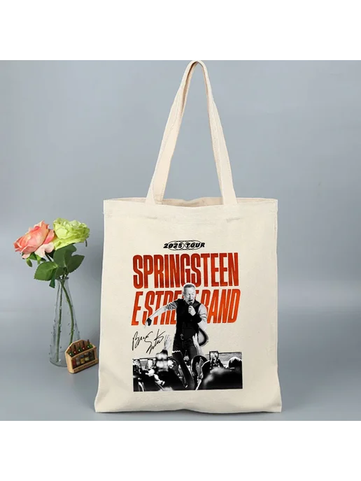 Нет бренда Брюс Спрингстин и E Street 2025 Tour Холщовая сумка для поку, бежевый