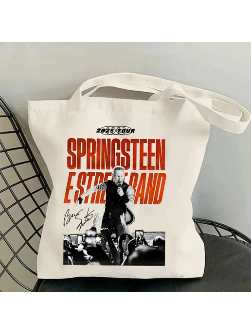 Нет бренда Брюс Спрингстин и E Street 2025 Tour Холщовая сумка для поку, бежевый, фото 6