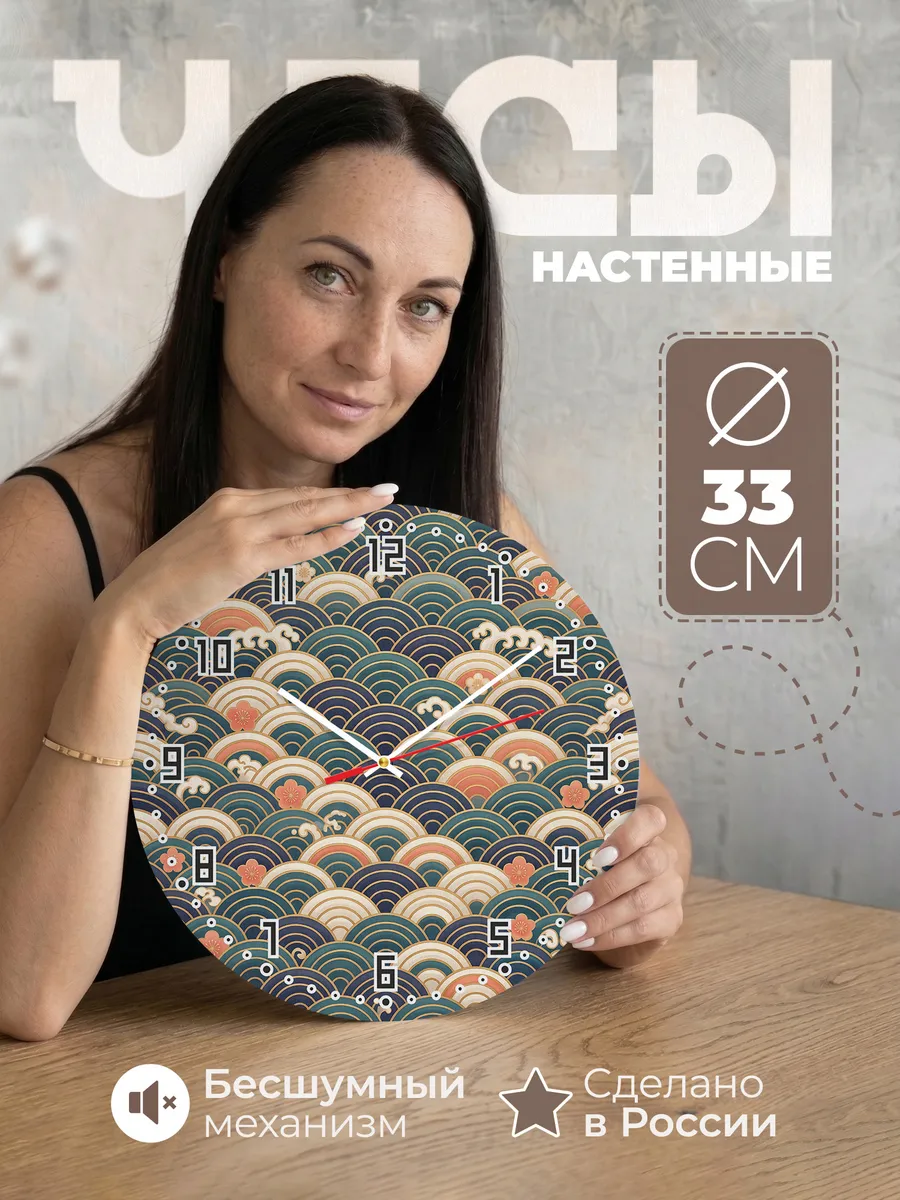 Часы настенные бесшумные Море и волны панно 33 см