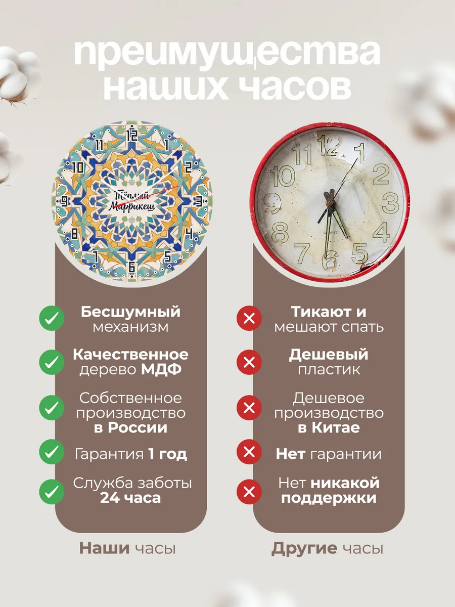 Часы настенные бесшумные Тёплый Марракеш 33 см — фото 10