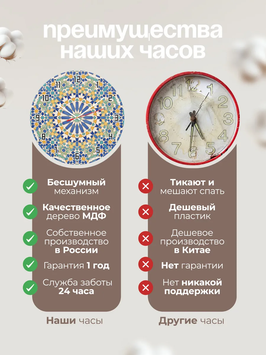 Часы настенные бесшумные Зеллидж узор плитка 33 см — фото 10