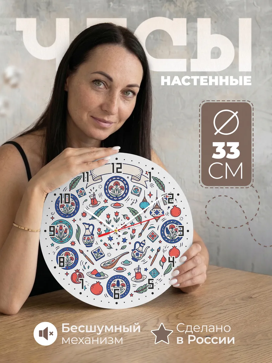 Часы настенные бесшумные Турция рисунки изник 33 см — фото 1