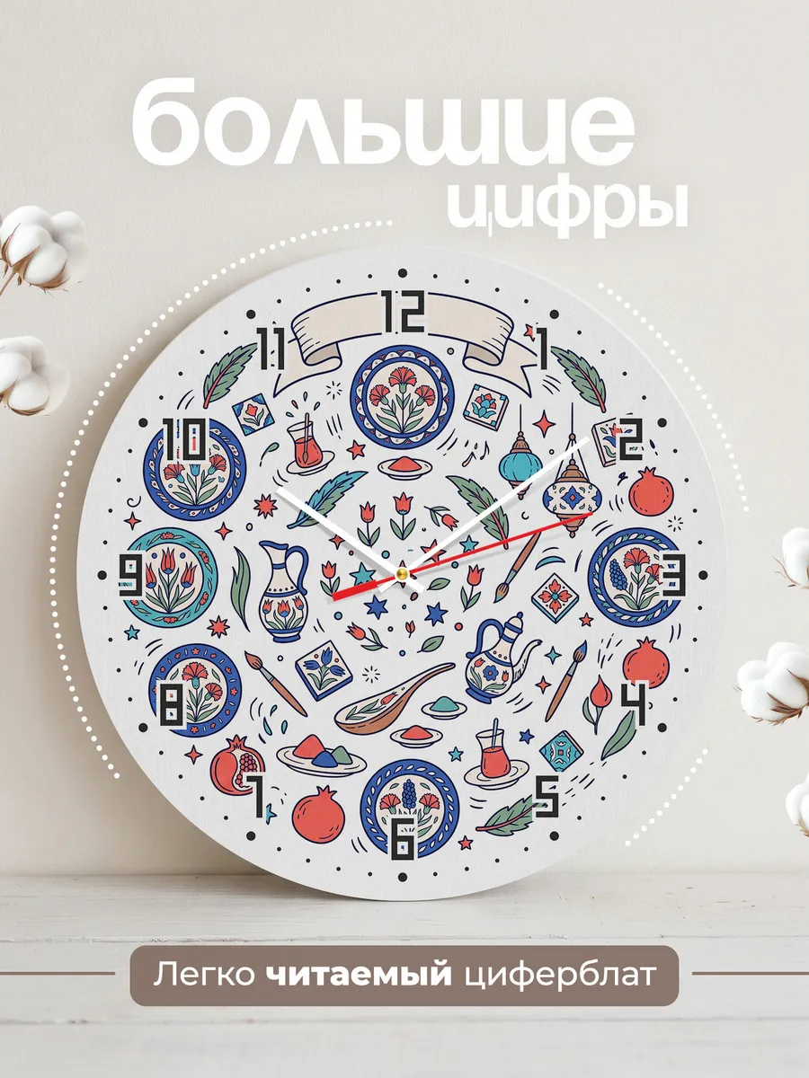 Часы настенные бесшумные Турция рисунки изник 33 см — фото 2
